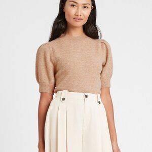 Banana Republic Camel Alpaca Wool Puff Sleeve Crewneck Sweater Sz S Quiet Lux